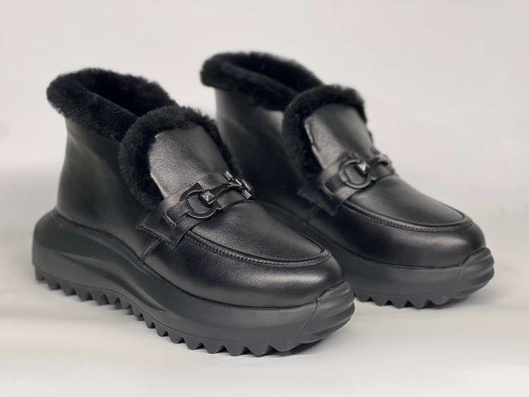 Жіночі хутряні ботинки 25-951 чорні - Основні контакти 02