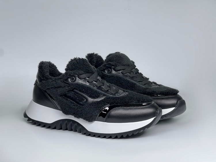 Жіночі хутряні кросівки 25-931 чорні - Основні контакти 02